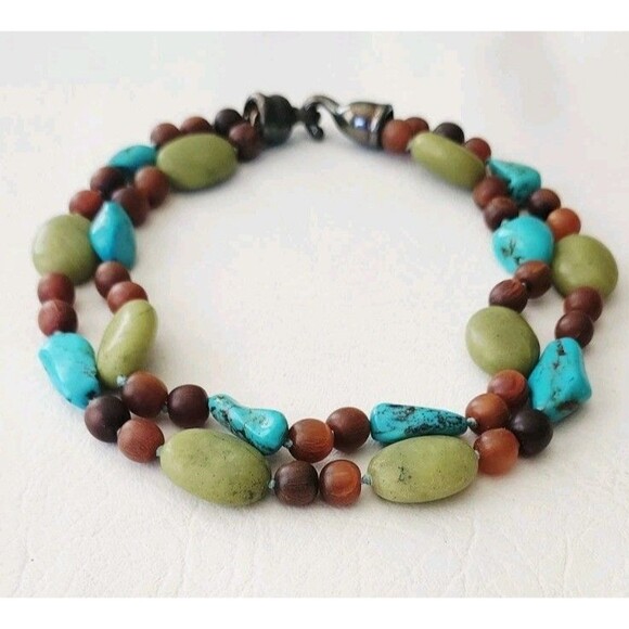 Simon Sebbag Designs Cuncky Turquoise Multistone Double Strand 925 Necklace 16" - Picture 2 of 6